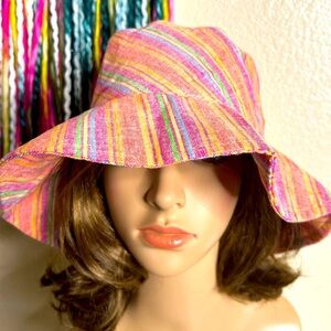 HEALSLIP LINEN STRIPED COLORFUL SUMMER SUN HAT